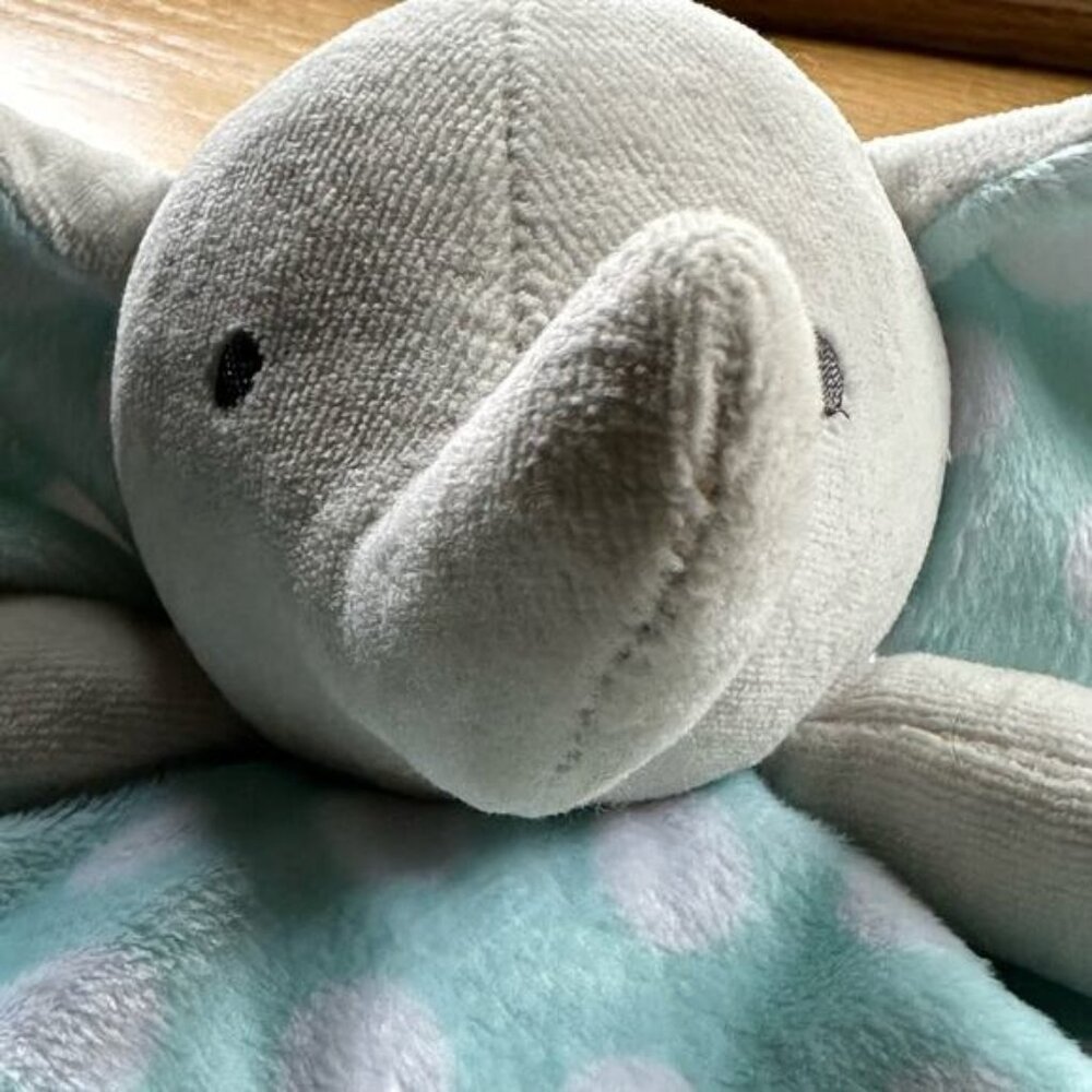 Cuddle Time Elephant Security Blanket Lovey Mint & White Polka Dot Satin